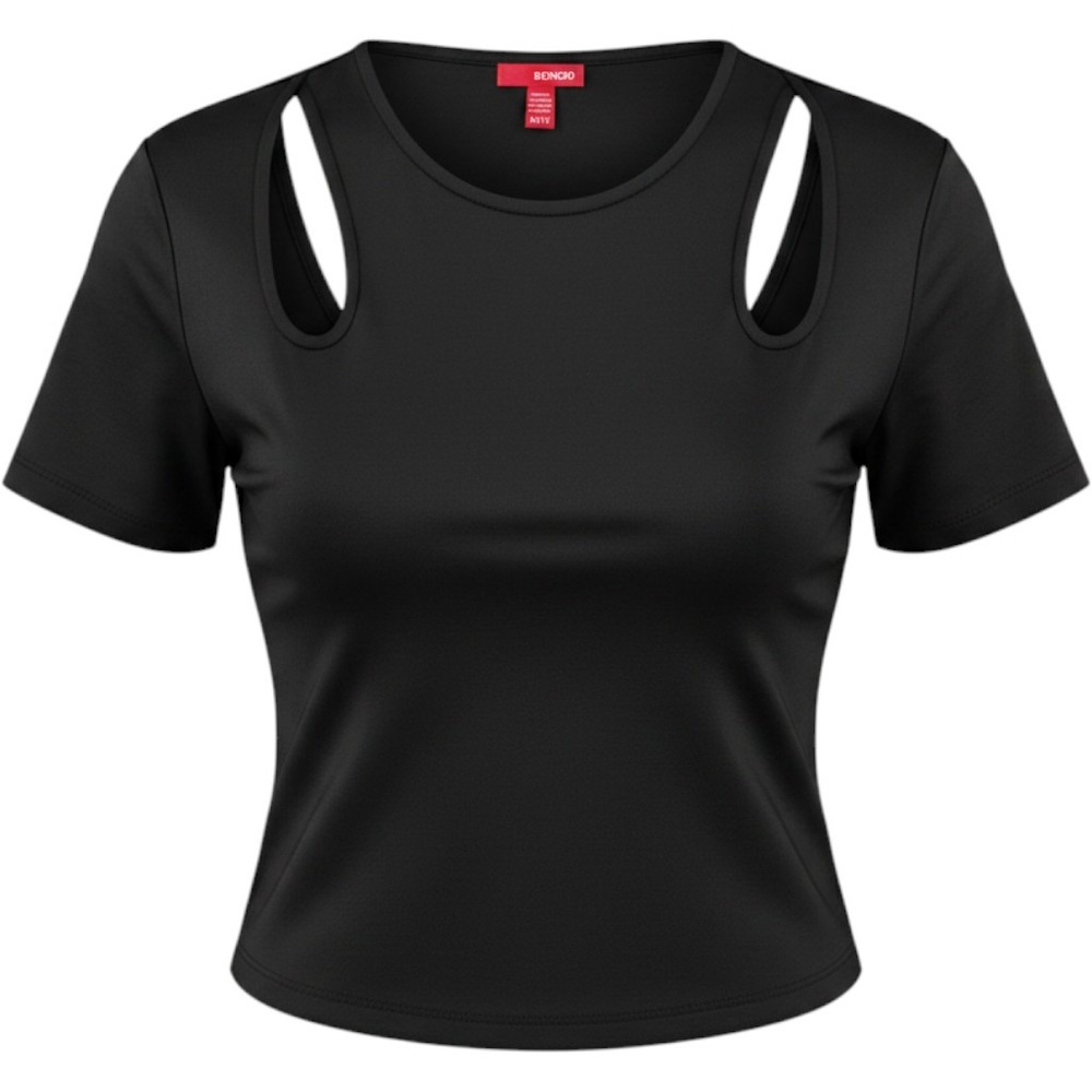 Bongo Women Cutout Shoulder Top Polyester Spandex Black Size M Edgy Streetwear